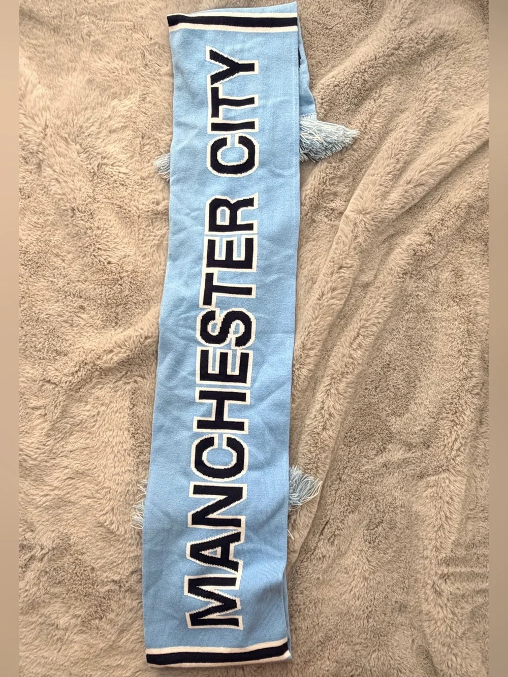 Official Manchester City FC Bar Scarf Sky Blue White Fringed Soccer Football